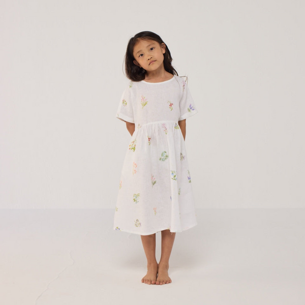 Rasa Floral Printed Linen Dress - White