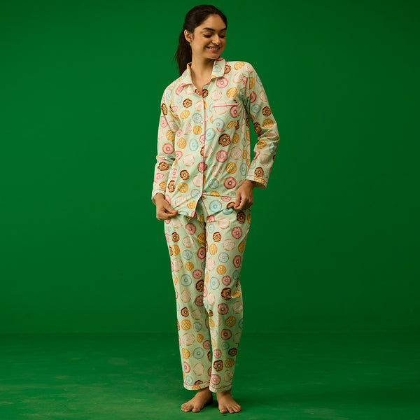Women Doughnut Aqua Pima Pajama Set
