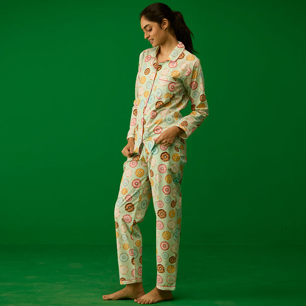 Women Doughnut Aqua Pima Pajama Set