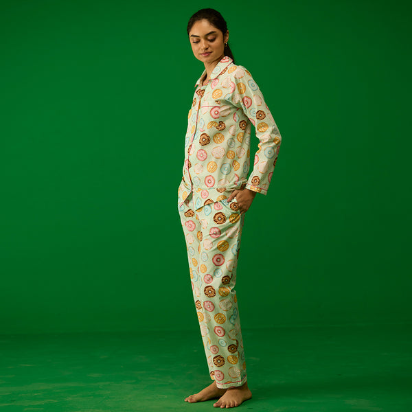 Women Doughnut Aqua Pima Pajama Set