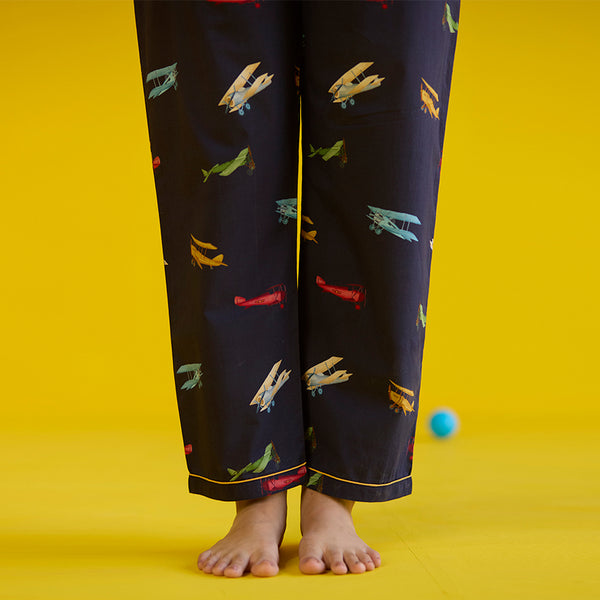 Women Vintage Planes Navy Pima Pajama Set