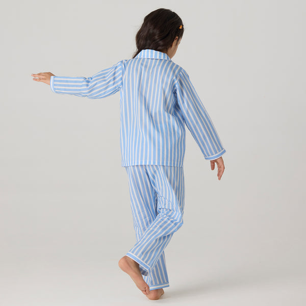 Azure Striped Pima Pajama Set For Kids