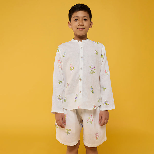 Akio Floral Linen Co-ord Set - White