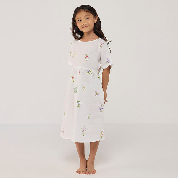 Rasa Floral Printed Linen Dress - White