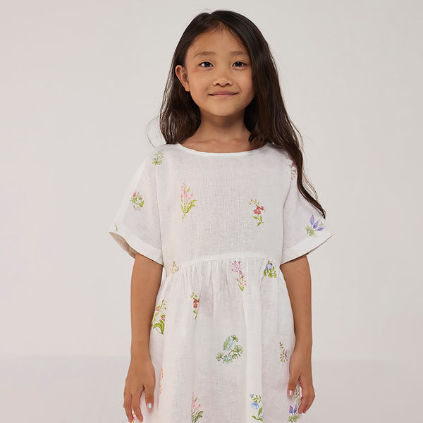 Rasa Floral Printed Linen Dress - White