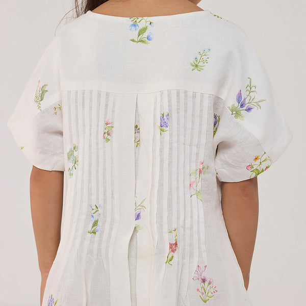Rasa Floral Printed Linen Dress - White