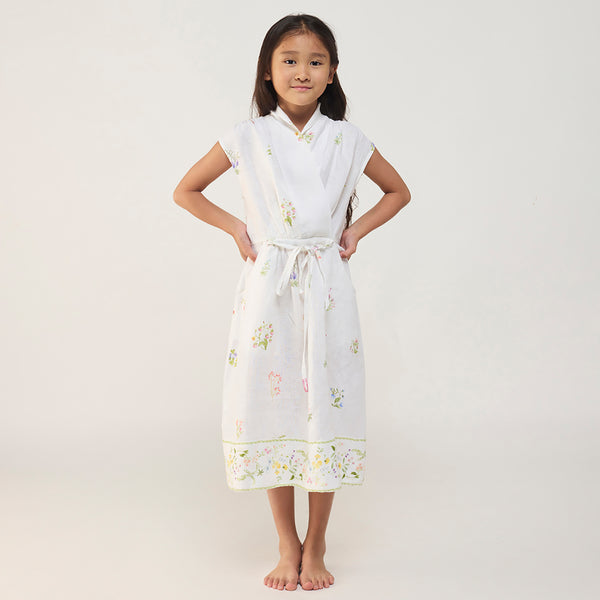 Mema Shawl Printed Collar Linen Dress - White