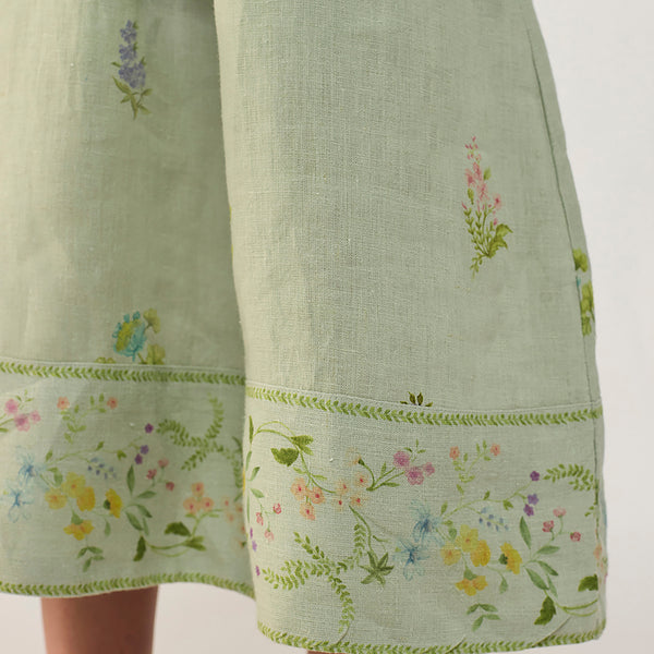 Mema Shawl Printed Collar Linen Dress - Mint