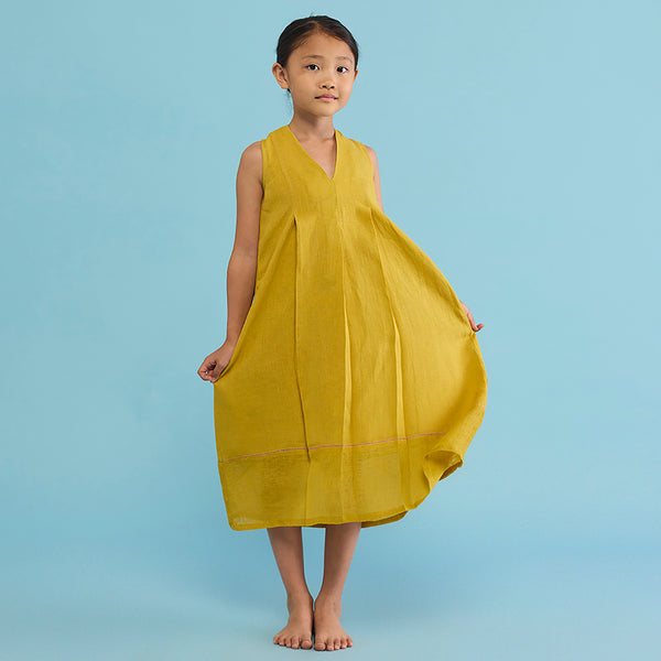 Ita Pleated Linen Dress - Ochre