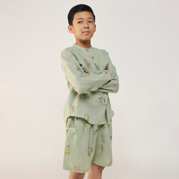 Akio Floral Linen Shirt - Mint
