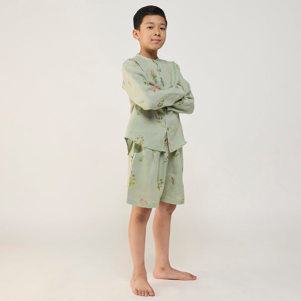 Akio Floral Linen Shirt - Mint