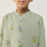 Akio Floral Linen Shirt - Mint