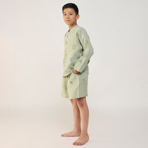 Akio Floral Linen Shirt - Mint
