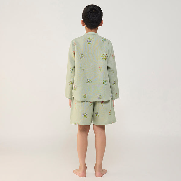 Akio Floral Linen Shirt - Mint