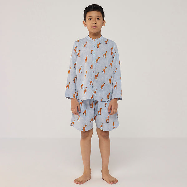 Ben Linen Shirt - Sky (Giraffe)