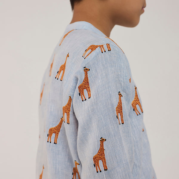 Ben Linen Shirt - Sky (Giraffe)