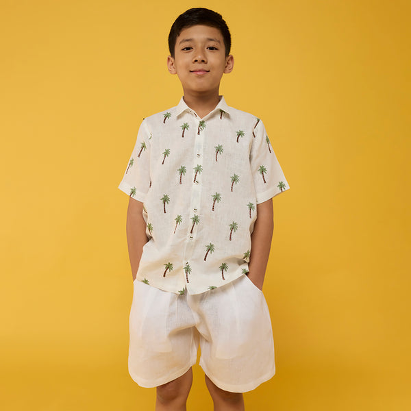Jin Plain Linen White Shorts