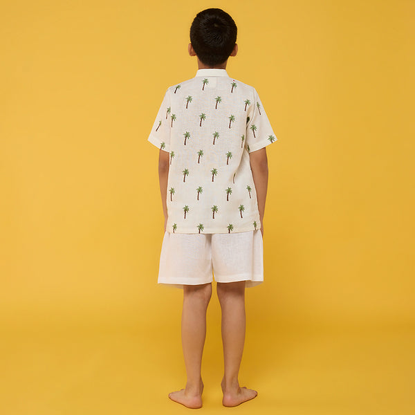 Jin Plain Linen White Shorts