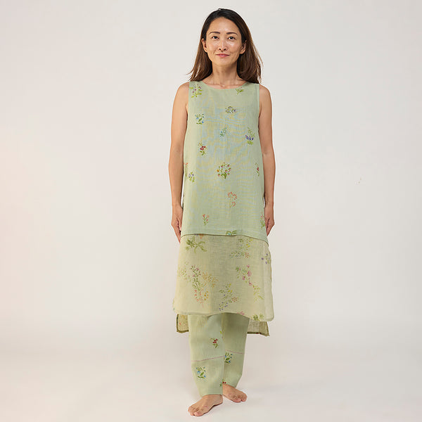 Aneya Patchwork Floral Linen Kurta Set - Mint