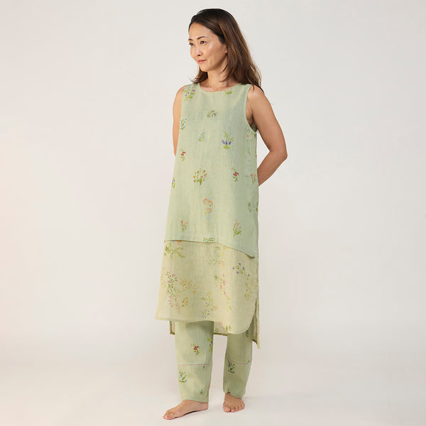 Aneya Patchwork Floral Linen Kurta Set - Mint