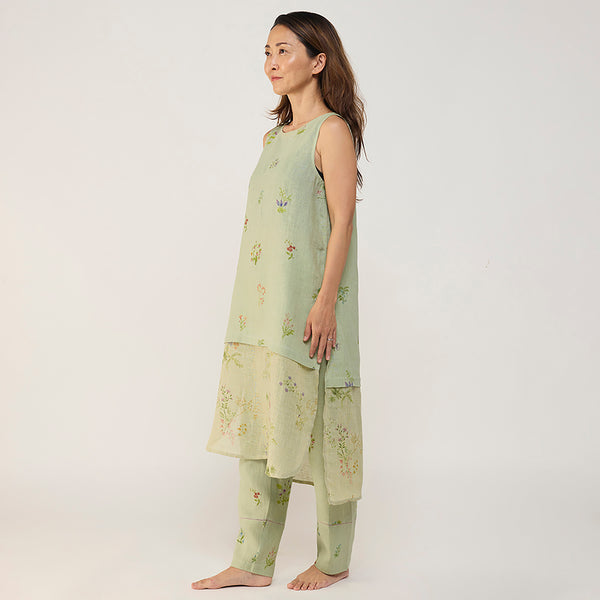 Aneya Patchwork Floral Linen Kurta Set - Mint