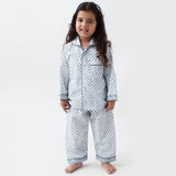 Jade Blockprint Pajama Set For Kids (Indigo)