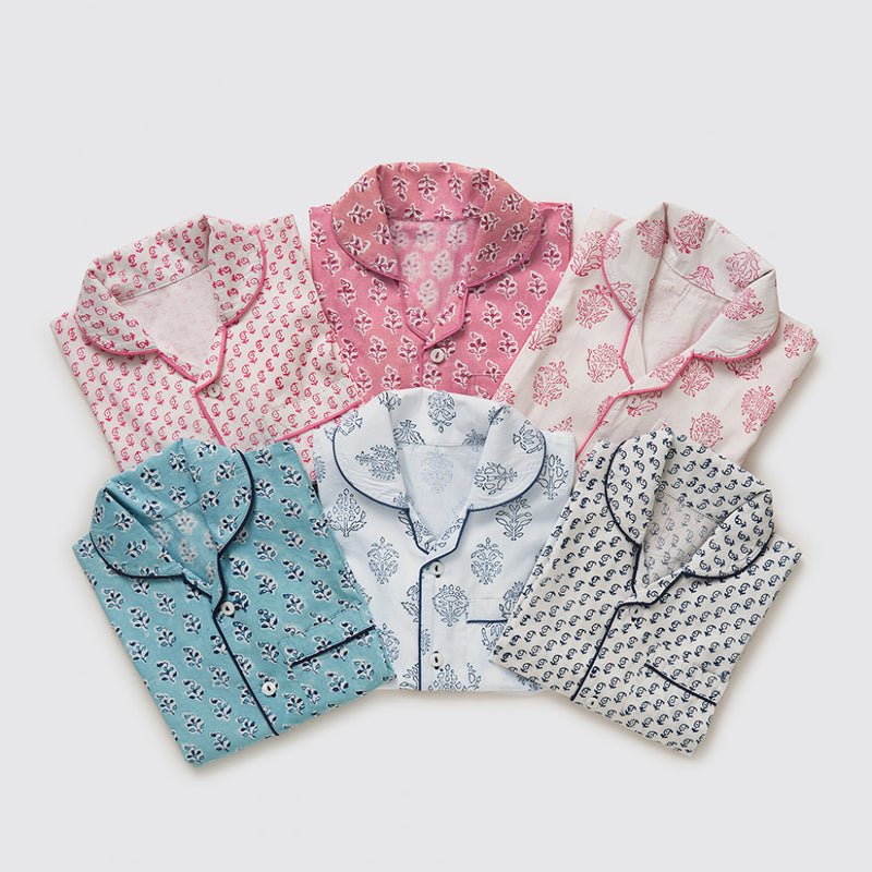 Women Madison Blockprint Pajama Set (Indigo)