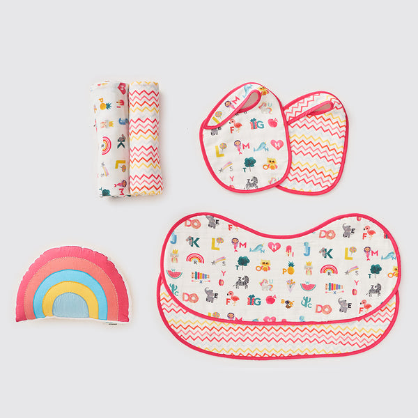 New Beginnings Organic Muslin Gift Box (Alphabets-Pink)