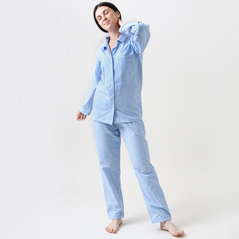 Women Classic Blue Gingham Pajama Set