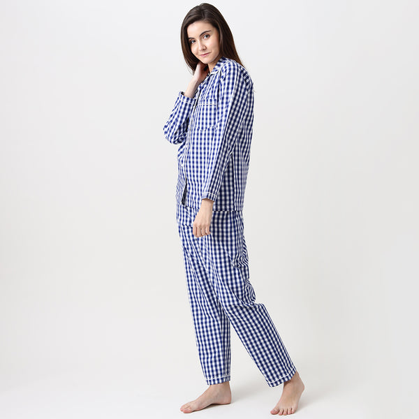 Women Classic Navy Gingham Pajama Set