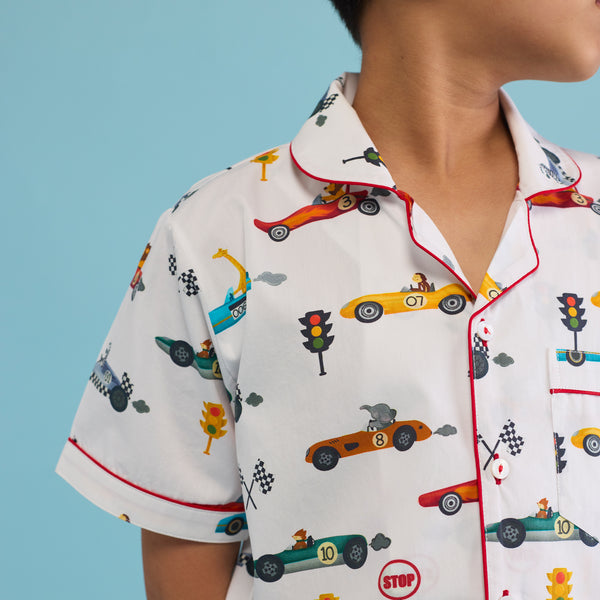 Racing Cars Organic Shorts Set For Kids