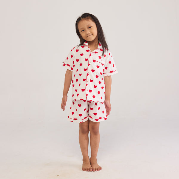 Red Hearts Shorts Set For Kids