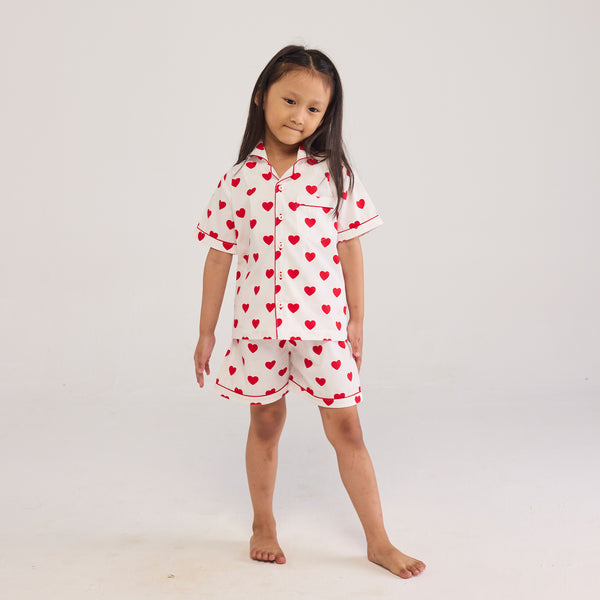 Red Hearts Shorts Set For Kids