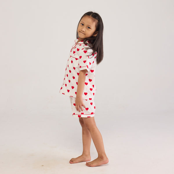 Red Hearts Shorts Set For Kids