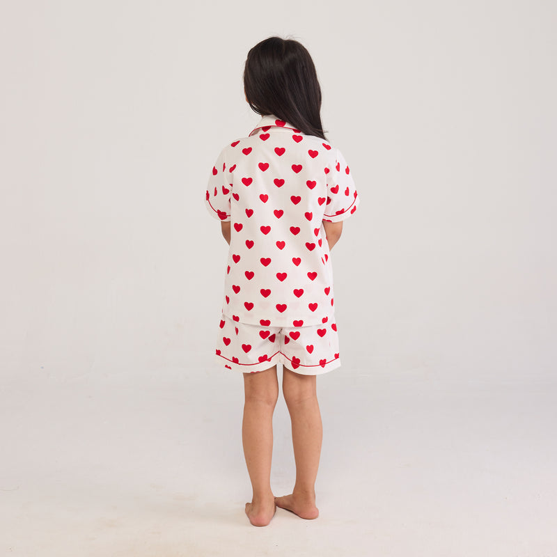 Red Hearts Shorts Set For Kids
