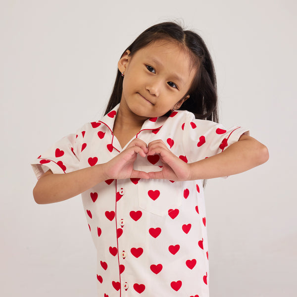 Red Hearts Shorts Set For Kids