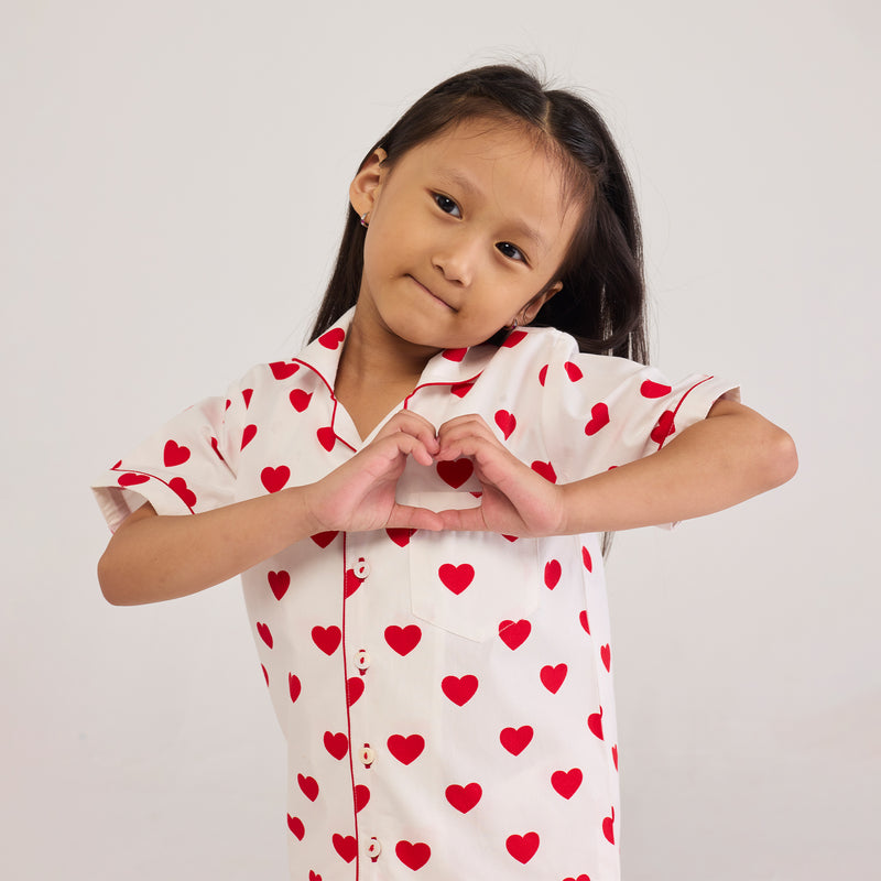 Red Hearts Shorts Set For Kids
