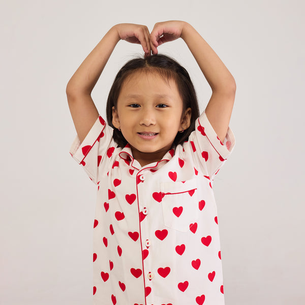 Red Hearts Shorts Set For Kids