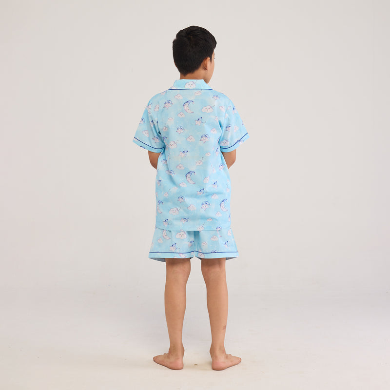 Celestial Blue Organic Shorts Set For Kids