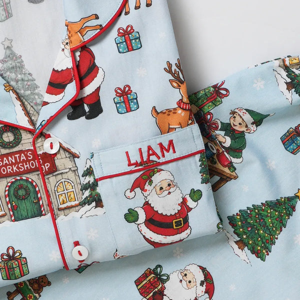 Women Blue Santa's Workshop Pajama Set