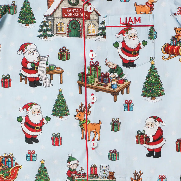 Women Blue Santa's Workshop Pajama Set