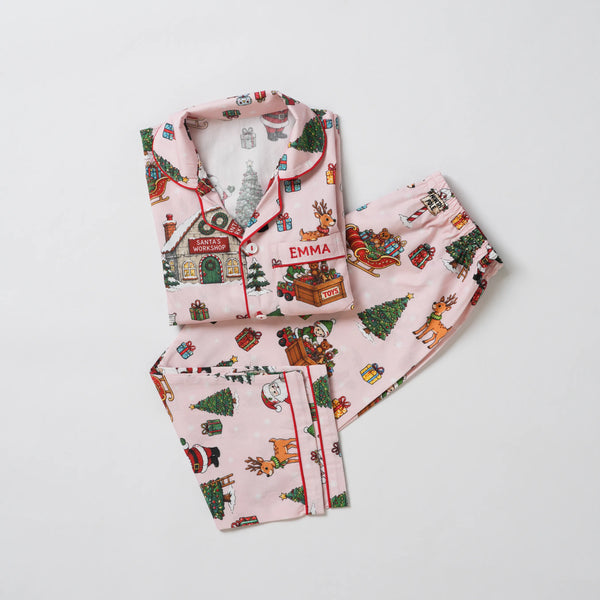 Women Pink Santa's Workshop Pajama Set