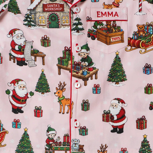 Women Pink Santa's Workshop Pajama Set