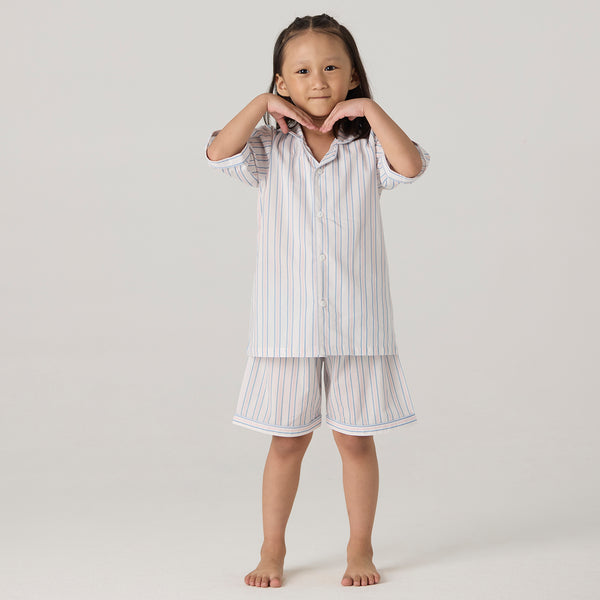 Serene Striped Pima Shorts Set For Kids