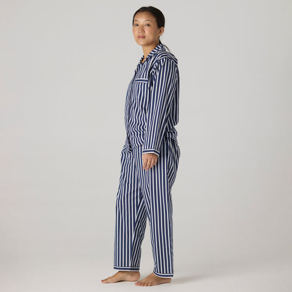 Women Navy Bold Striped Pima Pajama Set