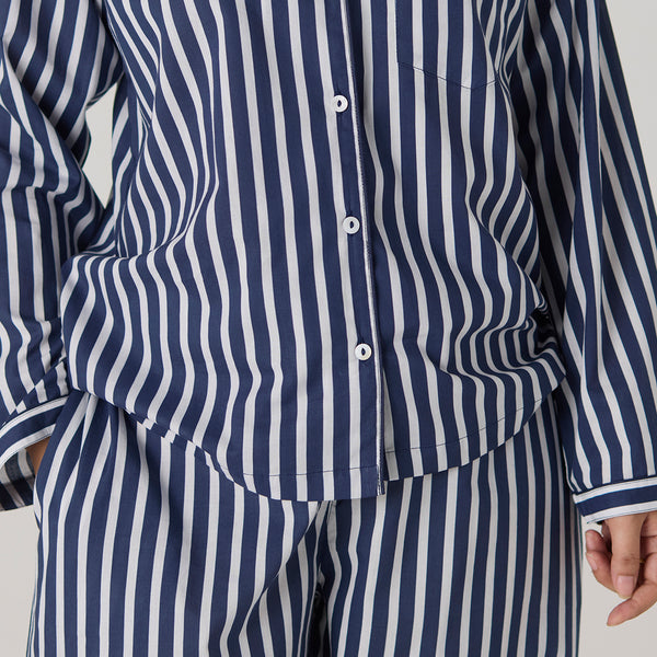 Women Navy Bold Striped Pima Pajama Set