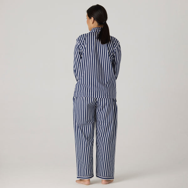 Women Navy Bold Striped Pima Pajama Set