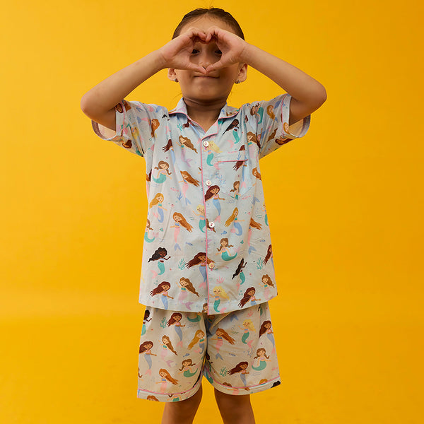 Mermaids Pima Shorts Set For Kids