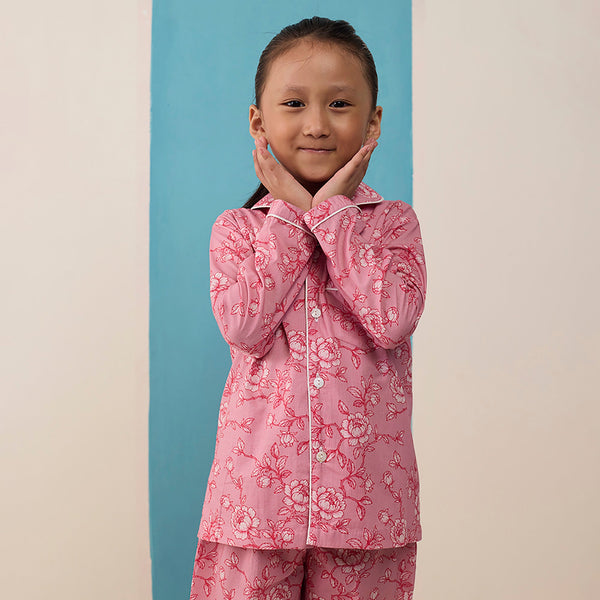 Vintage Blooms (Blush) Pima Pajama Set For Kids