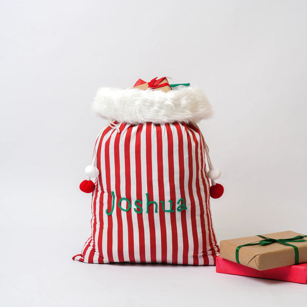Red Candy Striped Santa Sack